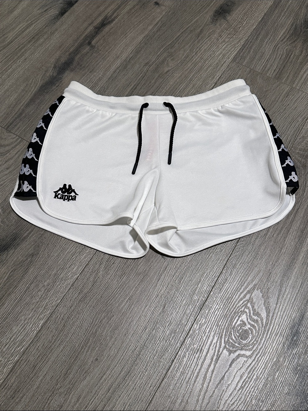 Kappa Women's White Athletic Shorts with Black Side Logo Tape